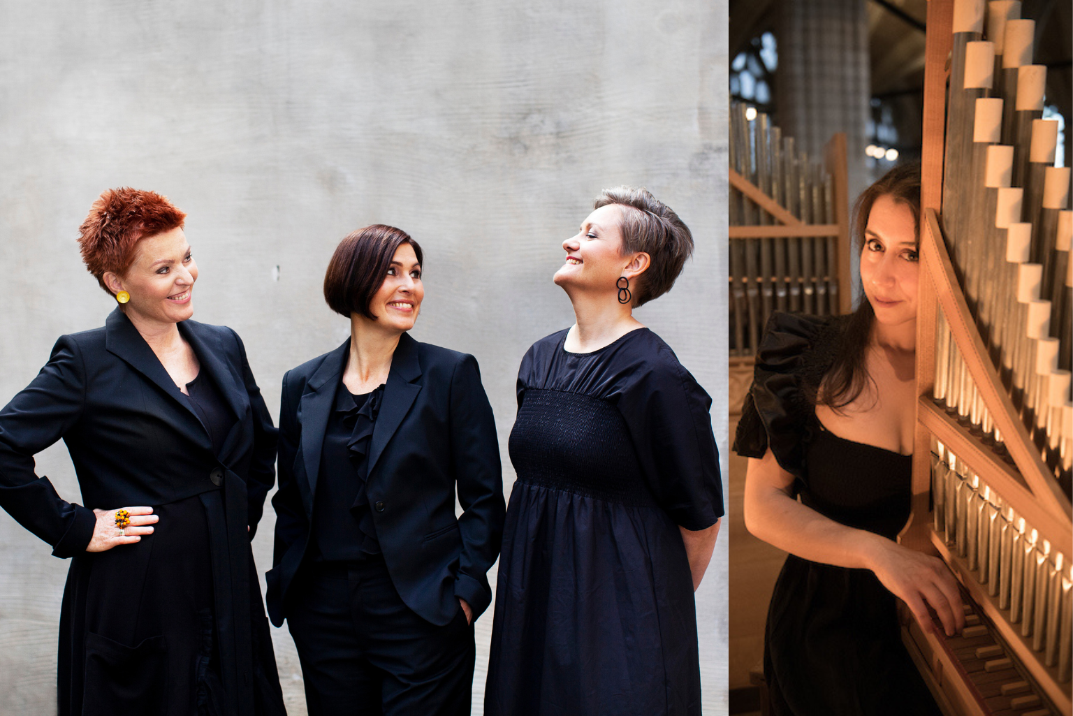 The artists stand smiling at the camera.